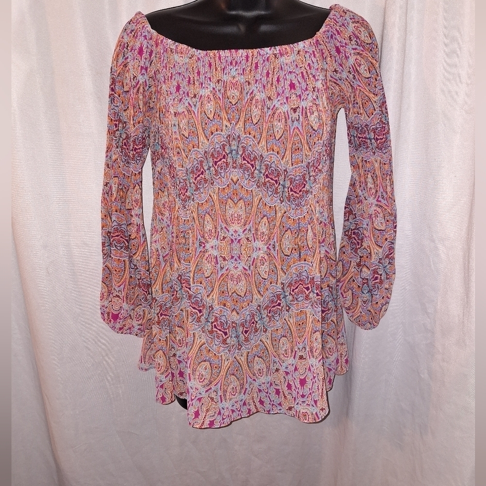 A New Day Smocked Ruffled Blouse in Pink and Orange